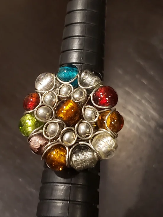 Multicolor Glass Cluster Statement Ring - Picture 1 of 7